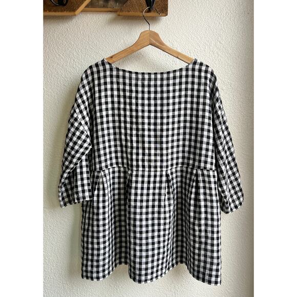 SOLD Eileen Fisher Linen Gingham 3/4 Sleeve Blouse - Picture 5 of 8